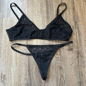 Black Lace Bralette & Thong Set - Free People